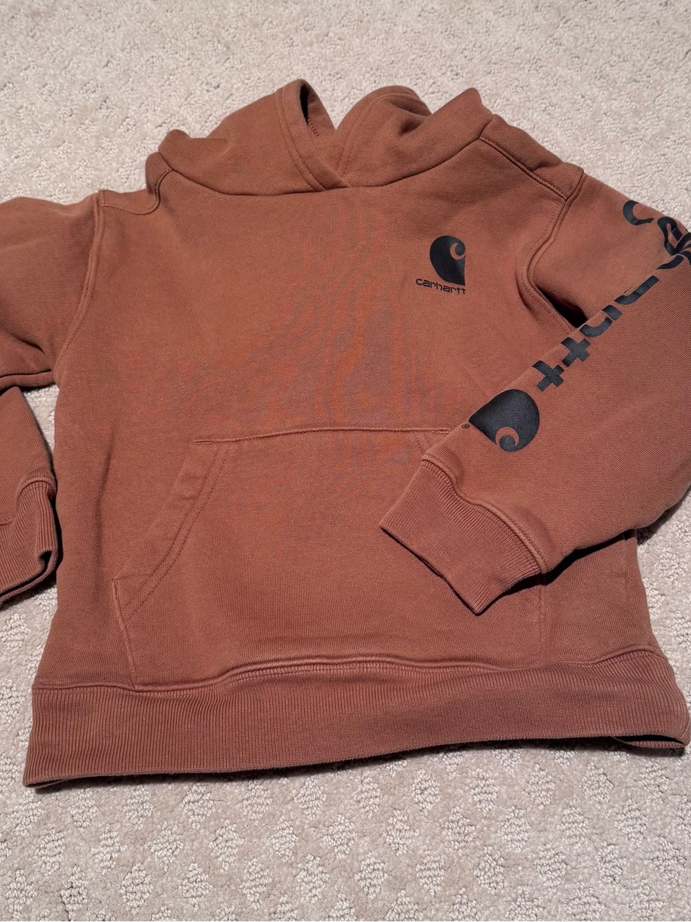 Carhartt Rust Pullover Hoodie with Sleeve Logo